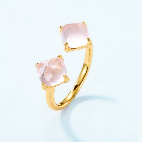 Double Pink Crystal Rose Quartz Ring