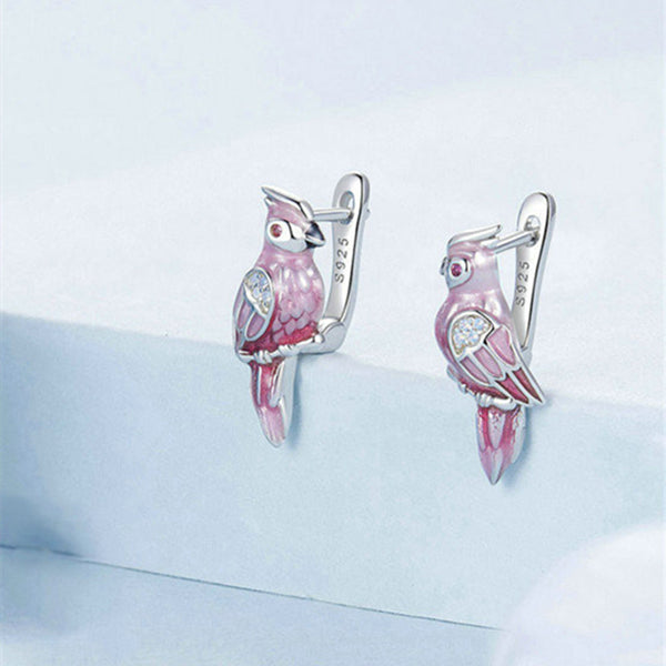 Dainty Pink Enamel Parrot Earrings