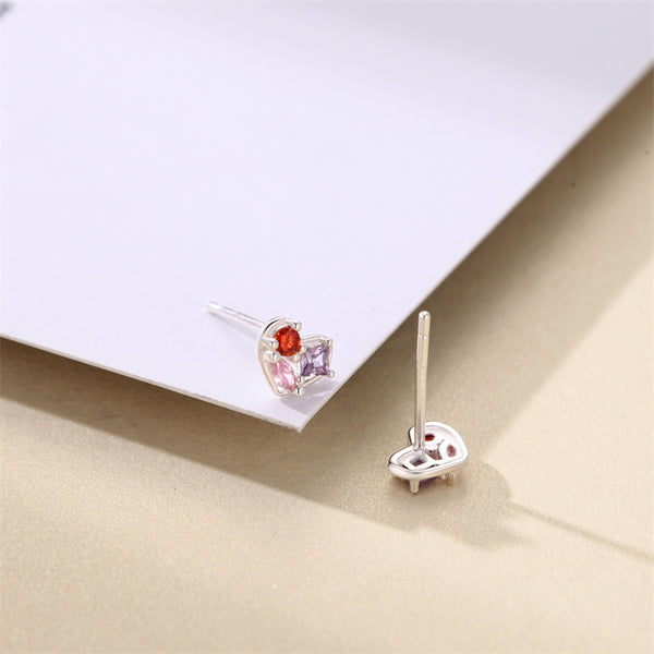 Color Gem Heart Stud Earrings