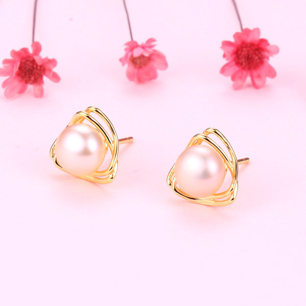 Triangle Pearl Stud Earrings