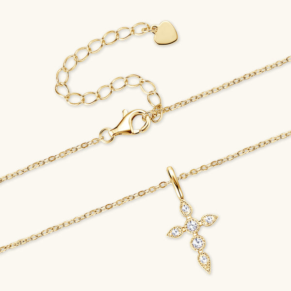 Moissanite Cross Charm Pendant Necklace