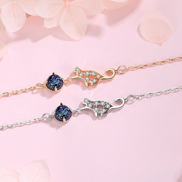 Dainty Colored Glaze Cat Charm Bracelet