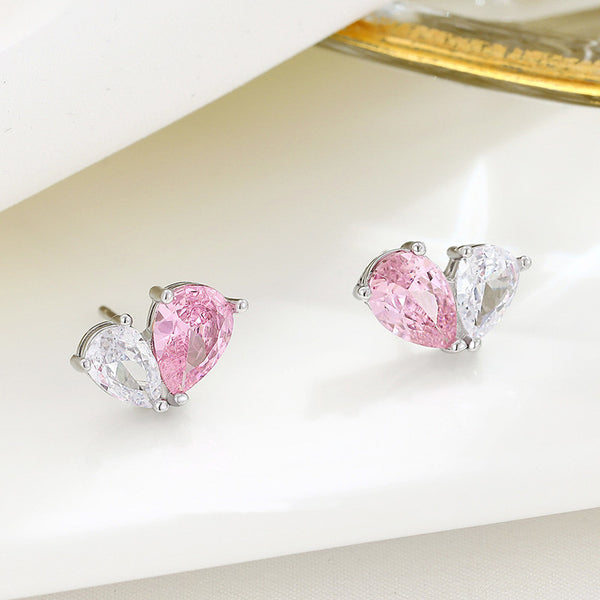 Splicing Pink Heart Stud Earrings