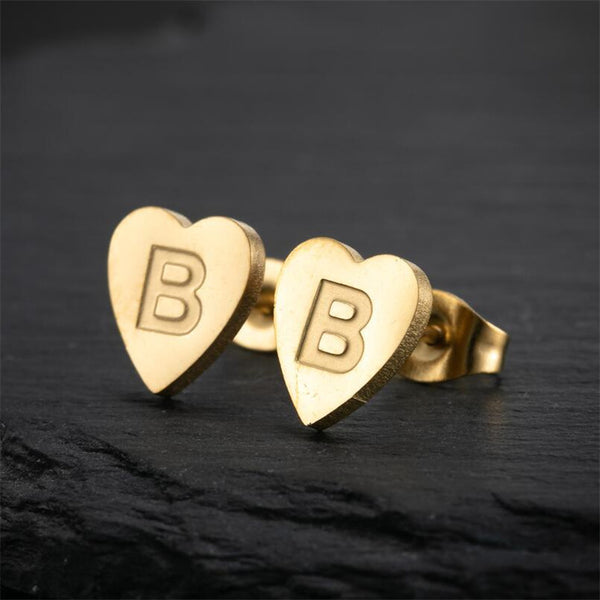 Initial Letter Heart Stud Earrings