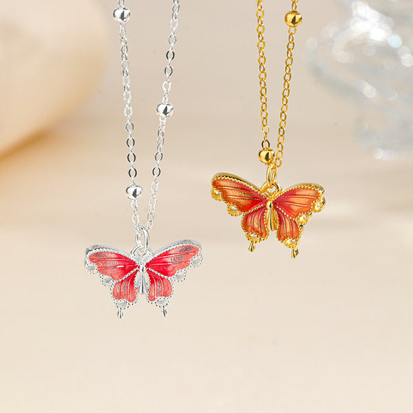 Tangerine Butterfly Pendant Necklace