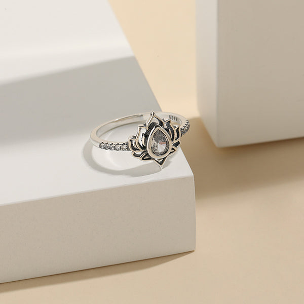 Silver Lotus Flower Ring