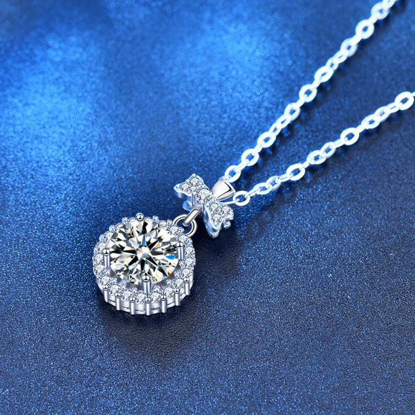 Moissanite Bow Tie Halo Charm Necklace