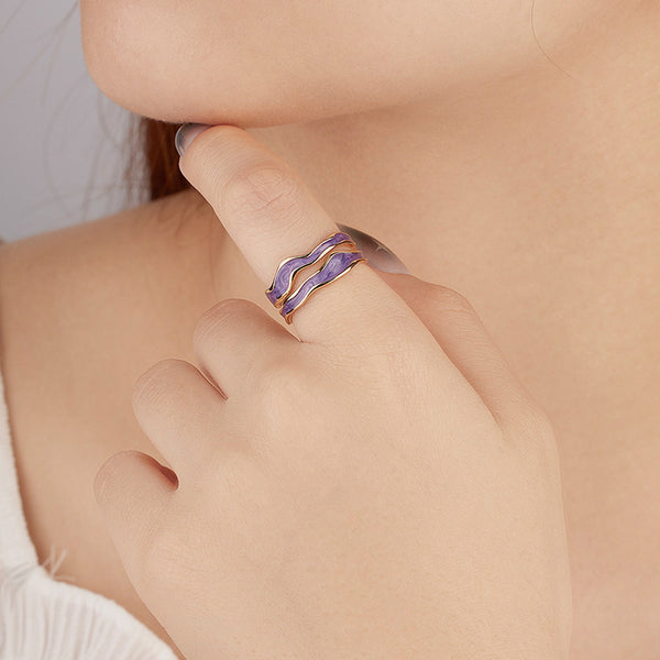 Color Enamel Wave Open Ring