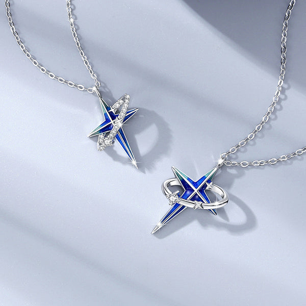 Blue Star Planet Couple Necklace