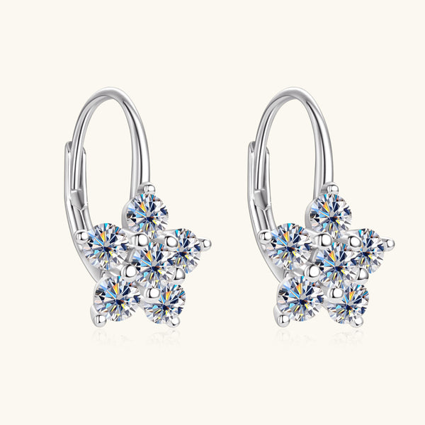 Moissanite Flower Leverback Earrings