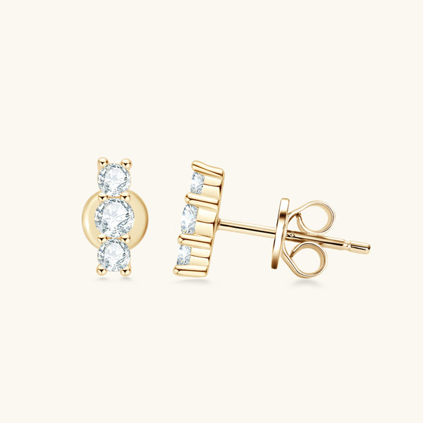 Three Stone Moissanite Stud Earrings