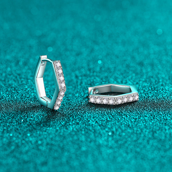 Pave Moissanite Hexagon Hoop Earrings