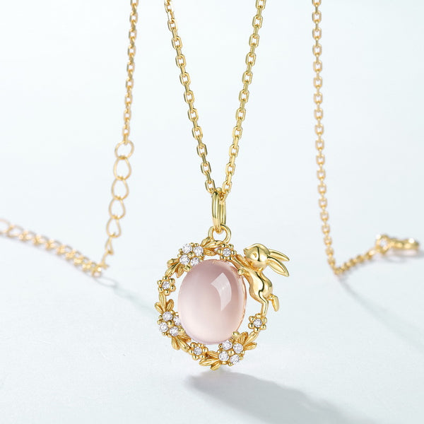 Bunny Rabbit Rose Quartz Necklace