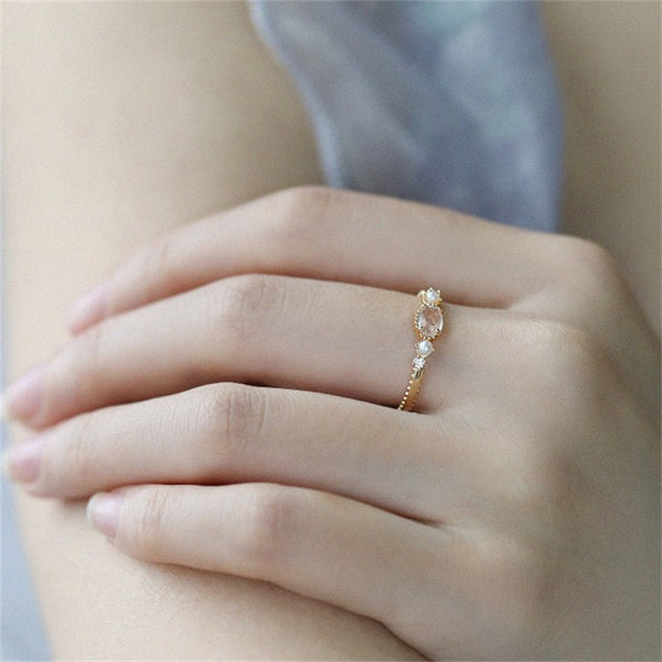 Dainty Crystal Pearl Stacking Ring