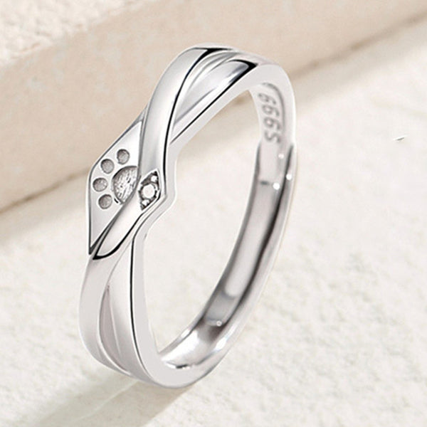 Silver Cat Paw Couple Ring