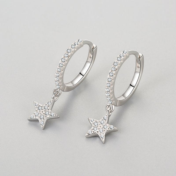 Star Dangle Drop Hoop Earrings