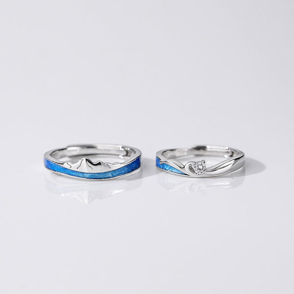 Mountain Ocean Couple Matching Ring