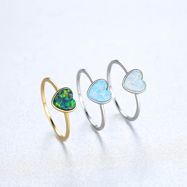 Solitaire Opal Heart Stacking Thin Ring