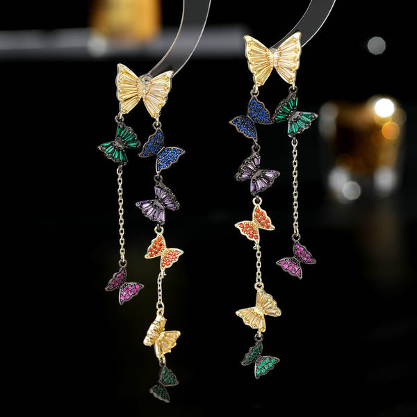 Color Butterfly Dangle Drop Tassel Earrings