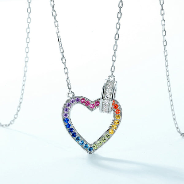 Color Gemstone Pave Heart Necklace