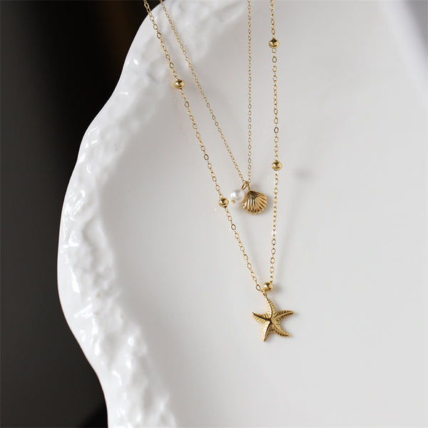 Starfish Seashell Double Layering Necklace