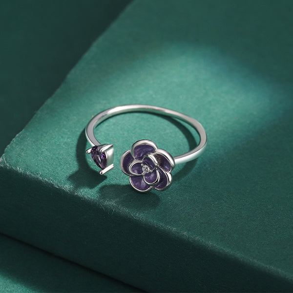 Purple Enamel Rose Flower Ring