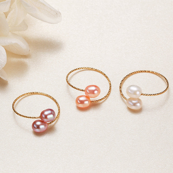 Double Pearl Stacking Bypass Ring