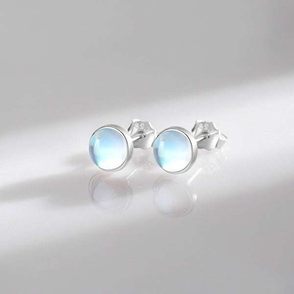 Round Moonstone Stud Earrings