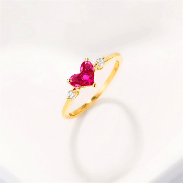 Solid 14K Gold Ruby Heart Statement Ring