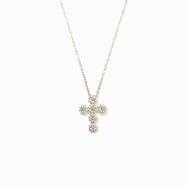 Daisy Flower Cross Pendant Necklace