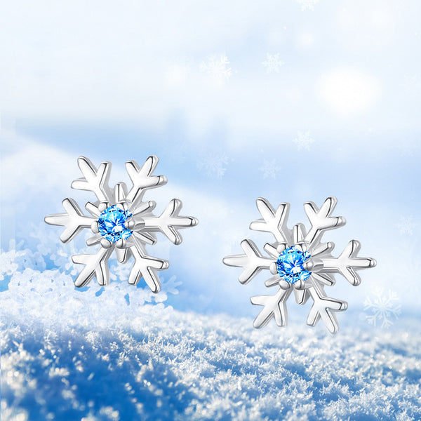 Blue Stone Snowflake Stud Earrings