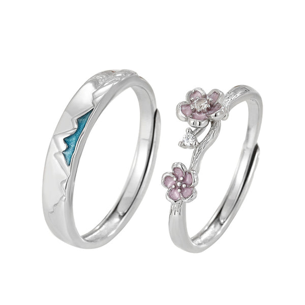 Cherry Blossom Mountain Couple Ring