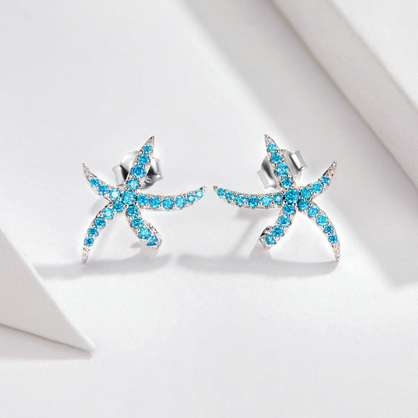 Blue Stone Starfish Stud Earrings