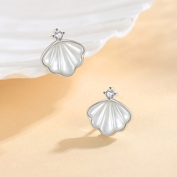 Mother Of Pearl Seashell Stud Earrings