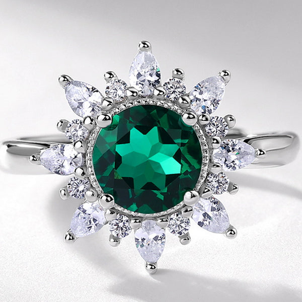 Lab Grown Emerald Ruby Flower Ring