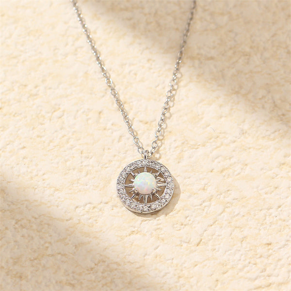 Opal Sun Circle Charm Necklace