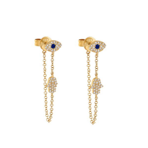 Evil Eye Hamsa Hand Chain Earrings