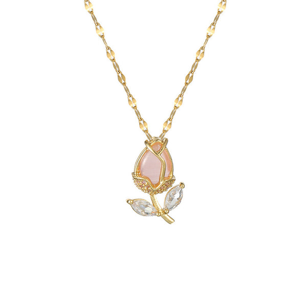 Dainty Pink Tulip Pendant Necklace