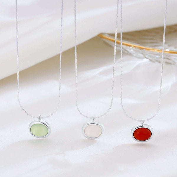 Colored Chalcedony Oval Pendant Necklace