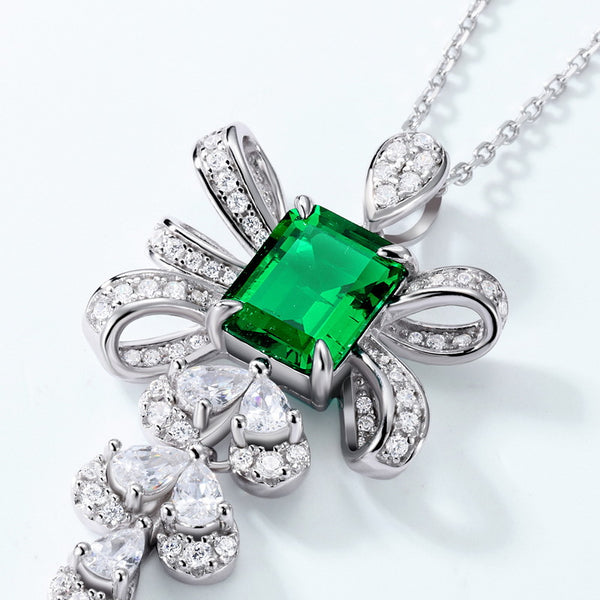 Lab Grown Emerald Bowknot Necklace