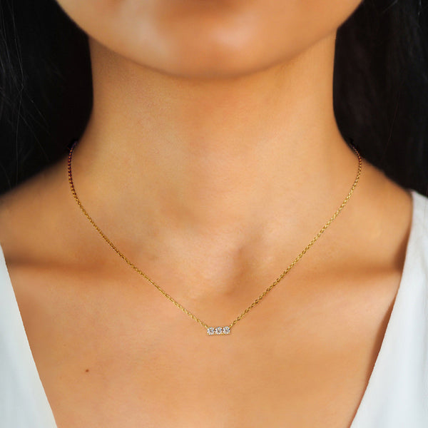 Three Stone Moissanite Bar Necklace