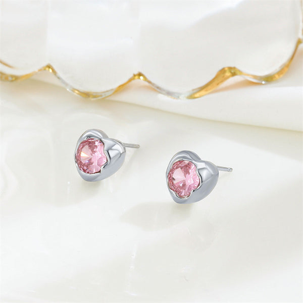 Color Gemstone Heart Stud Earrings