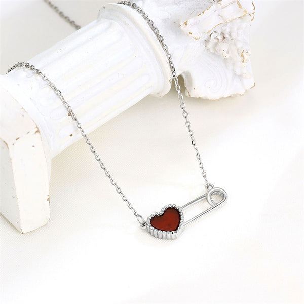 Red Agate Heart Pin Necklace