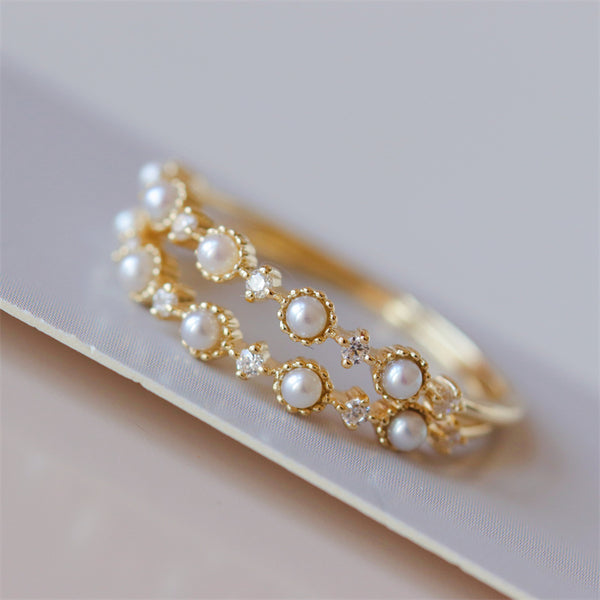 Dainty Gold Pearl Stacking Ring