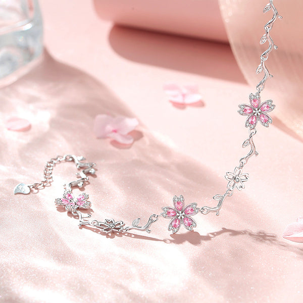 Pink Cherry Blossom Charm Bracelet