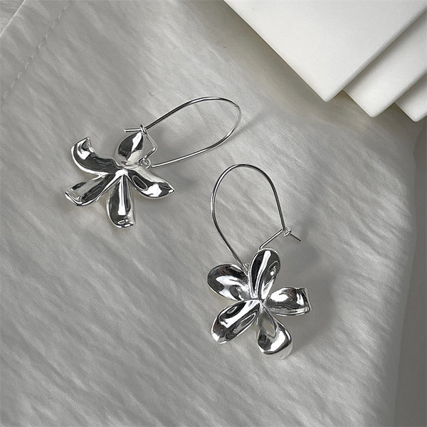 Silver Flower Hoop Earrings