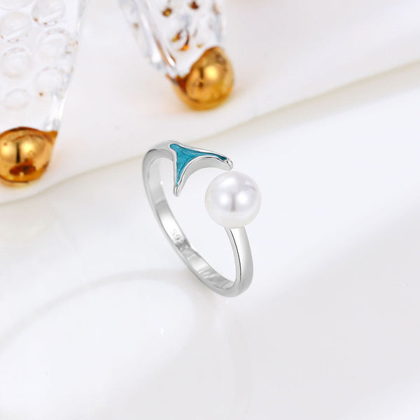 Blue Fish Tail Pearl Ring