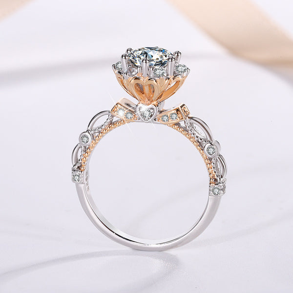 Color Moissanite Flower Engagement Band Ring