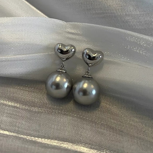 Heart Pearl Drop Stud Earrings