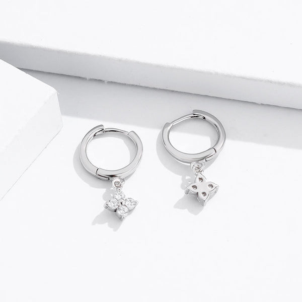 Four-Petal Flower Drop Hoop Earrings